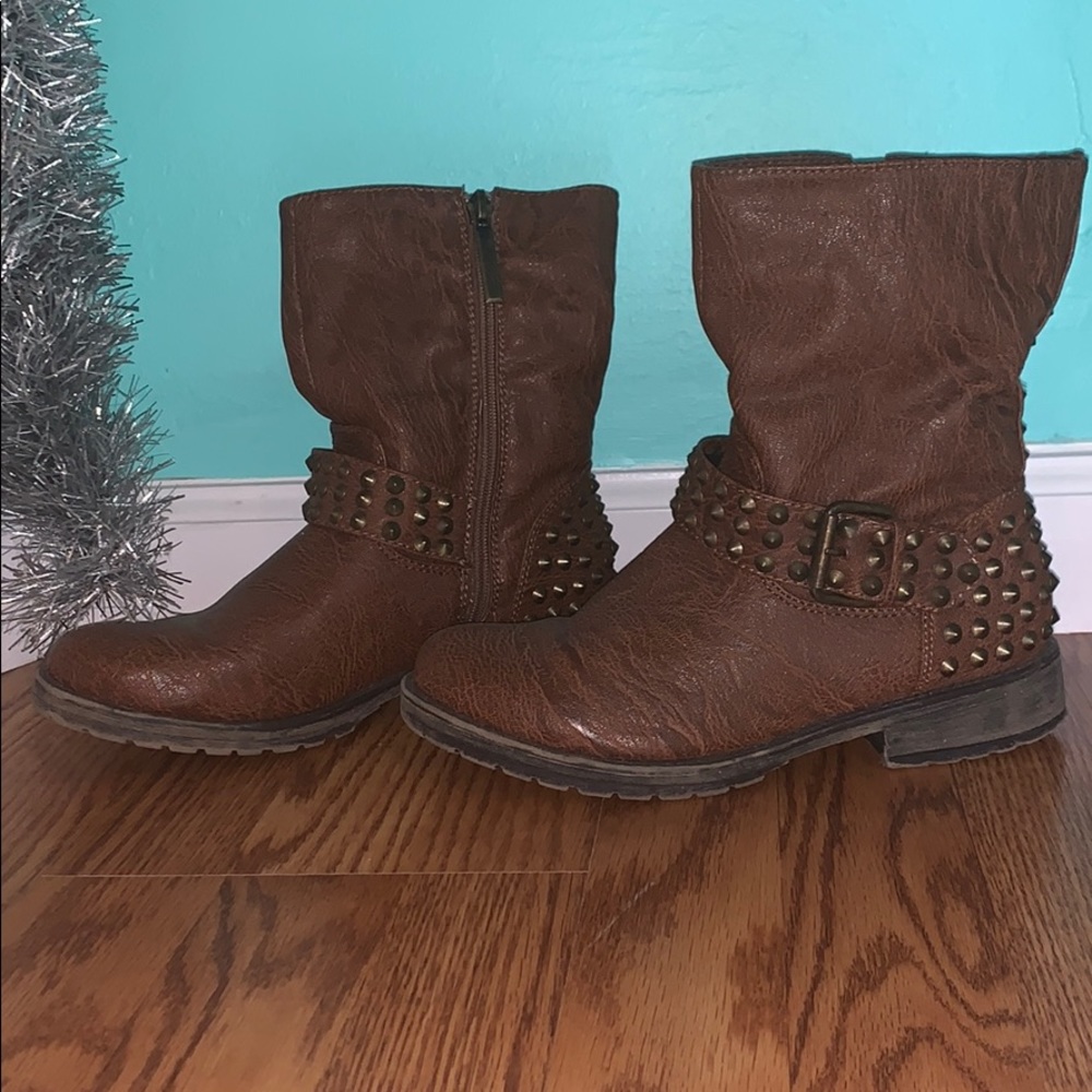 Brown studded boots